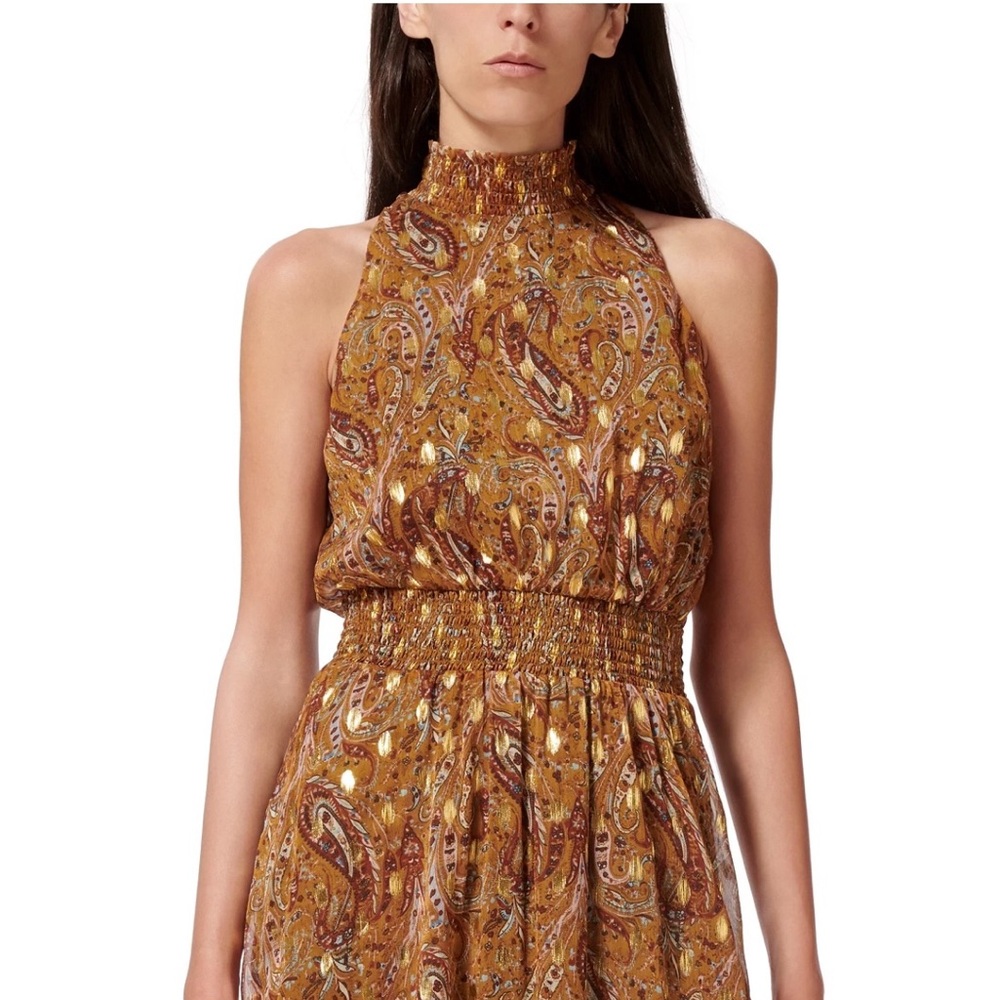 Sam Edelman High Neck Midi Smocked Paisley Patterned Fabric, size 4